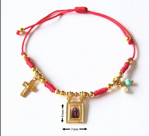 Pulsera Con Mini Escapulario Virgen De Guadalupe Y Crucifijo