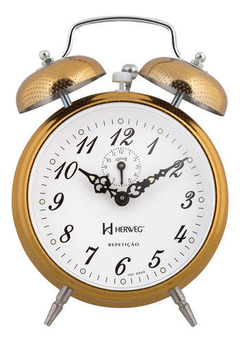 Relógio Despertador Mecânico Dourado Herweg 2380-208