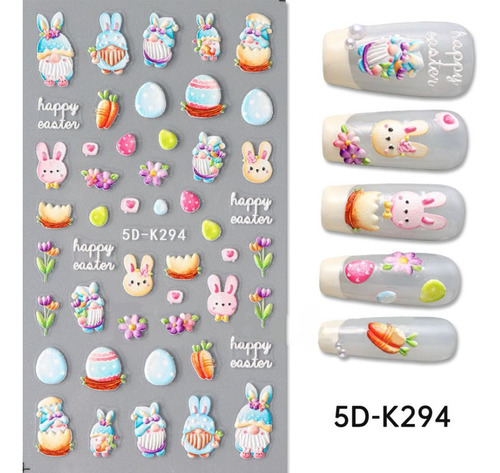 Adesivo De Unhas Heart Easter Gnomes Bunny Cute Diy Manicure