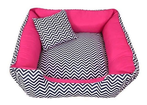 Cama Pet Cachorro Grande 80 X 80cm Lavável Chevron Azul/pink