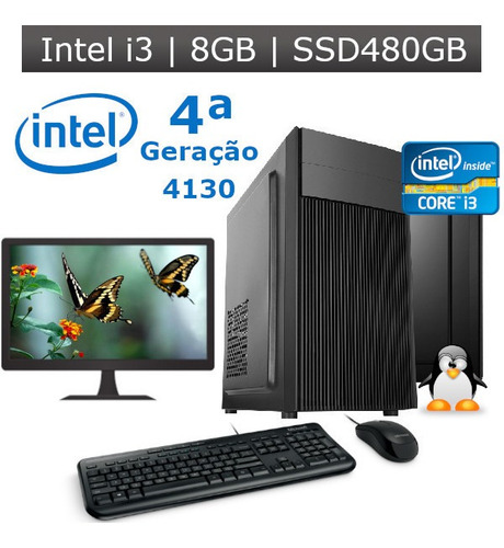 Imagem 2 de 4 de Desktop I3 4130 8gb Ssd 480gb + Kit + Monitor 19 4ª Geração