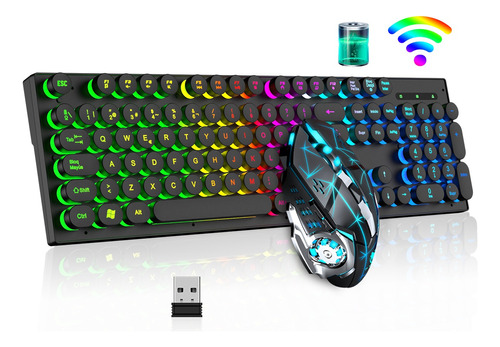 Teclado Mouse Mecánico Español Gamer Inalambrico Recargable