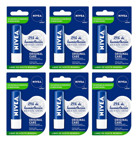 Nivea Essential Protector Labial Original Care 4,8gr Pack X6