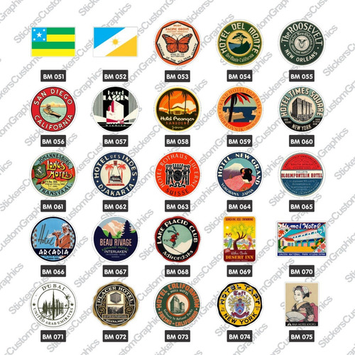 Adesivos Retro Antigos Vintage Malas E Bandeiras 20 Unidades