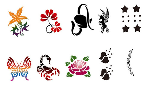 10 Patrones Animal Flor Body Paint Stencil Maquillaje