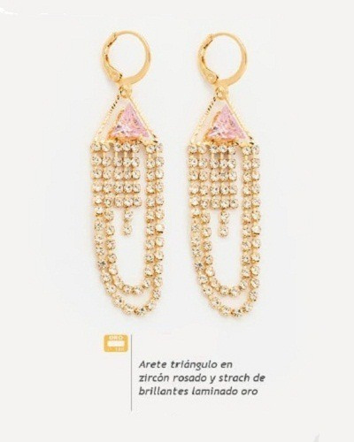 Imagen 2 de 2 de Arete Triangulo En Zircon Rosado Y Strach De Rillantes