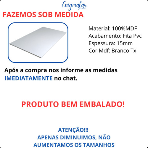 2 Prateleira Mdf 150x60 Branco Cozinha Quarto Banheiro Sala
