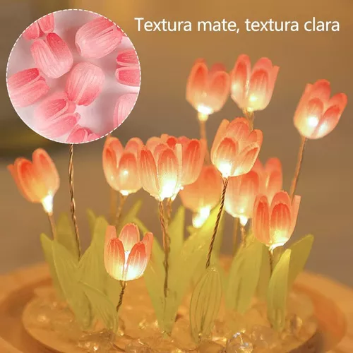 Lámpara Nocturna De Tulipanes Diy Flores Simuladas Color De La Estructura  Rosa Color De La Pantalla Battery