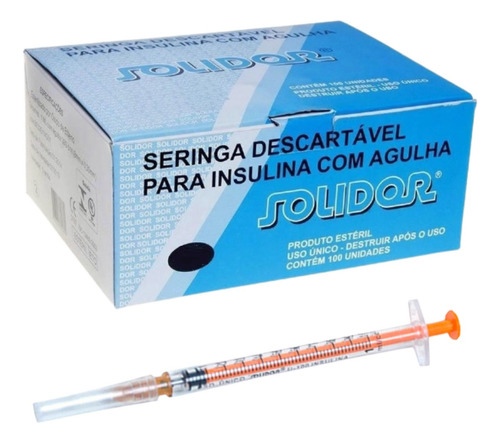 Seringa Insulina Solidor  1ml Agulha 13mmx0,45mm - 100un