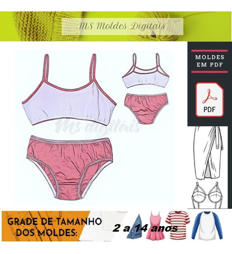 Molde Costura Pdf Conjunto Calcinha + Sutia Infantil #396