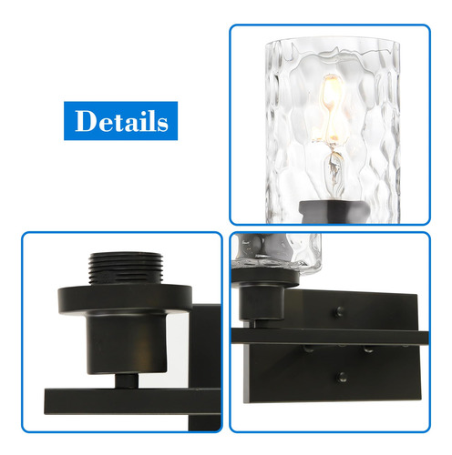 Lámpara De Pared Melucee, 2 Luces, Negro Mate Con Vidrio