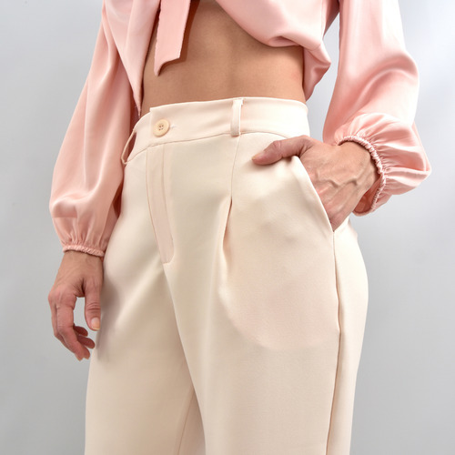 Pantalon Vestir Mujer Sastrero Tiro Alto Recto Pinzado