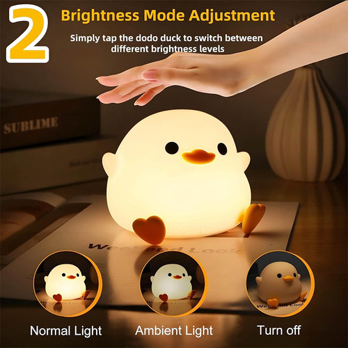 Dodo Duck Night Light, Cute Duck Lamp, Rechargeable