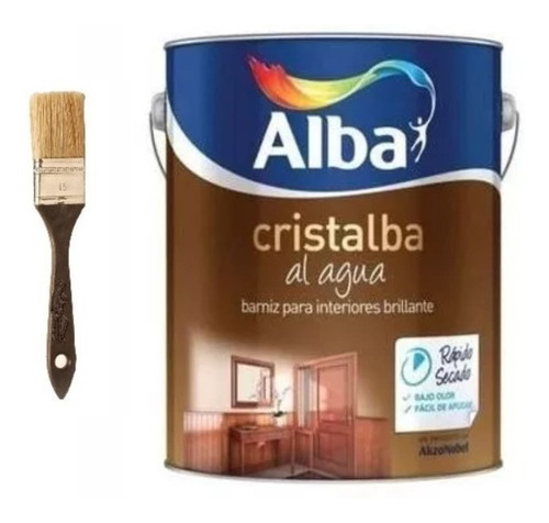 Cristalba Barniz Al Agua Brillante Alba X 1 Lt + Pincel