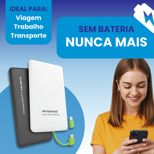 Carregador Externo Pineng 10000mah Carga Rápida Para Celular