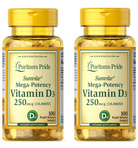 2 Vitamina D3 10.000 Ui Puritan's Pride 100 Softgels 