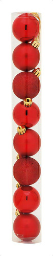 Bolas Em Tubo Vermelho 4cm - 08 Unidades - Cromus Natal