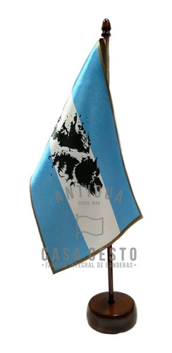 Bandera Argentina Malvinas Escritorio Base Madera *alt 40cm*