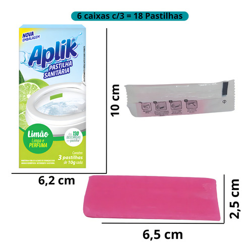 18 Pastilha Sanitária Adesiva Vaso Limão 6 Cx C/ 3 Unidades