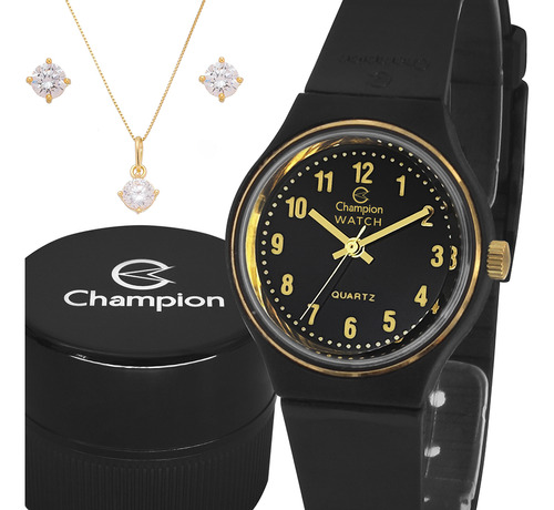 Relógio Champion Feminino Original Preto De 1 Ano
