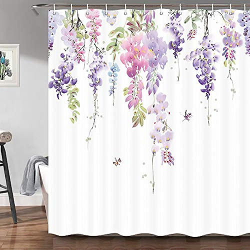 Cortinas De Baño Juego De Cortina De Ducha Floral 67.7x67.7