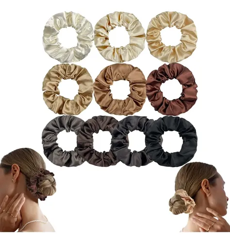 10 Prendedores Fortes Não Danificam Cabelo Scrunchies Cetim Chocolate