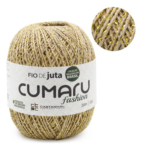 Fio De Juta Natural Cumaru Fashion Brilho 200g 260mts Cor Ouro