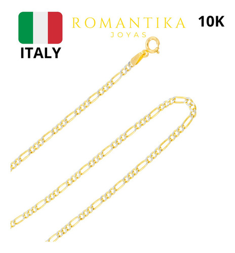 Cadena Figaro 3x1 Diamantada Oro 10k 60cm 2mm Italy Unisex Color Dorado