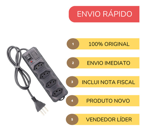 Filtro De Linha Protetor Elétrico 4 Tomadas E Fusivel 85cm