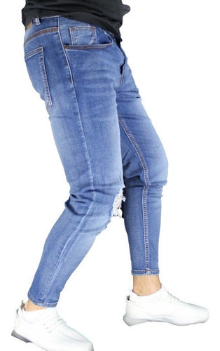 Imagen 4 de 8 de Pantalón Jeans Elasticado Semipitillo Rasgado Destroyed