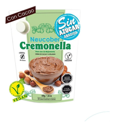 Crema Avellana Y Cacao Cremonella Sin Gluten Vegano Sin Azuc