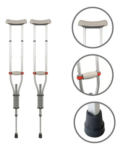 Par Muleta Universal Axilar C Ajuste Alumínio 130kg Dellamed