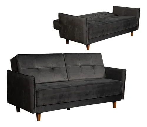 Sofá Cama Juego De Living Sillón En Tela Reclinable Gris Liso