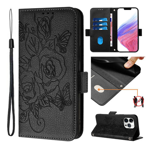 Funda Tipo Cartera De Piel 3d Con Forma De Flor Para Samsung Galaxy A06 A16 A26 A36 A56 A05s A15 A25 A35 A55 A04s A14 A24 A34 A54