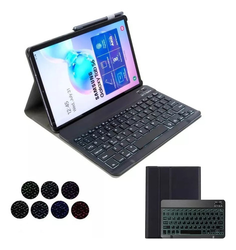 Funda Teclado Luz Fondo Bluetooth Para Galaxy Tab S7+12.4