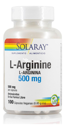 Arginina 100 Cápsulas 500 Mg Solaray