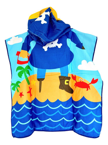 Poncho Toallon Con Capucha Infantil Salida Para Pileta Azul Pirata