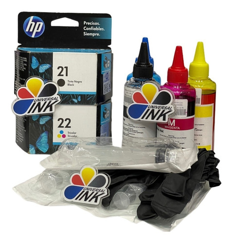 Cartuchos Hp 21 Negro + 22 Color Originales + Kit De Recarga