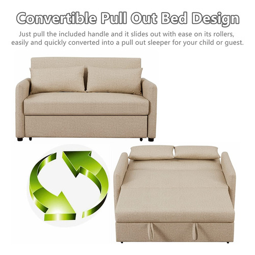 Sofa Cama Convertible 3 En 1 Color Caqui Marca Gynsseh