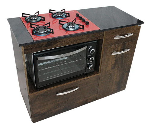 Kit Balcão Violeta Com Cooktop 4 Bocas E Forno Elétrico 48l Cor Vermelho 220V