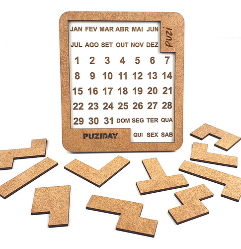 Puziday - 1 Puzzle Diferente Todo Dia | Quebra-cabeça Desafio Calendário De Madeira (milhares De Combinações)