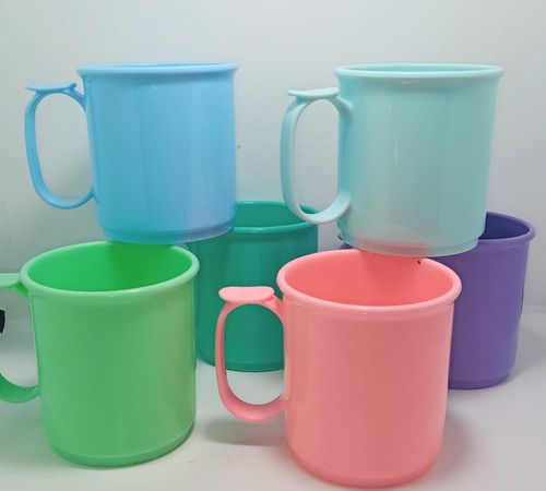 Taza Jarro Mug Plástico X20 C/apoya Dedo Colores Pasteles