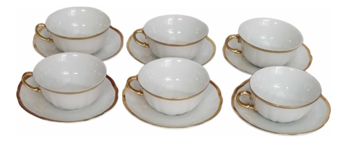 6 Tazas De Cafe Verbano Blancas C/filo De Oro Mas Azucarera