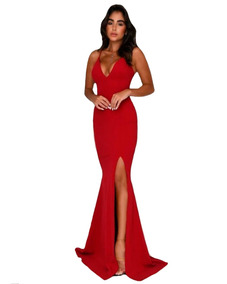 vestido longo vermelho aberto na perna