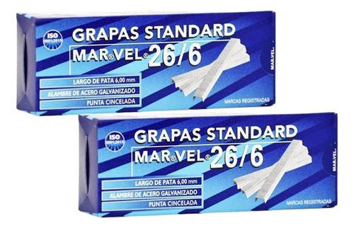 2 Cajas Con 1000 Grapas Standard Mar Vel 26/6 
