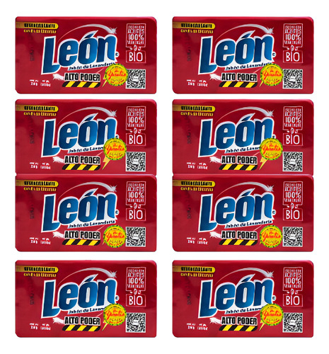 12pz Jabón De Lavandería León Alto Poder Pack De 200g C/u