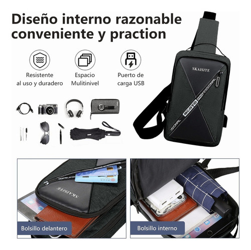 Bolso Pecho Hombre - Impermeable Bandoleras Cruzada, Bolso De Mano Antirrobo Para Hombre, Resistente Al Agua, Bandolera De Viaje, Con Cargador Usb