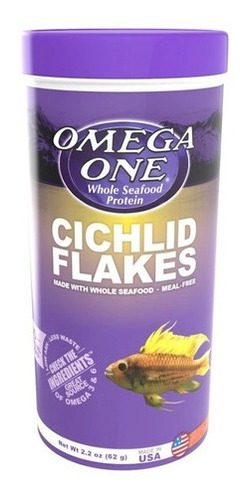 Alimento En Hojuelas Escamas Omega One Cichlid Flakes Para Peces Ciclidos En Acuarios Y Peceras En Tarro De 62gr