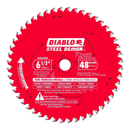 Disco Diablo Para Sierra Circular 6-1/2 48 Dientes Metal