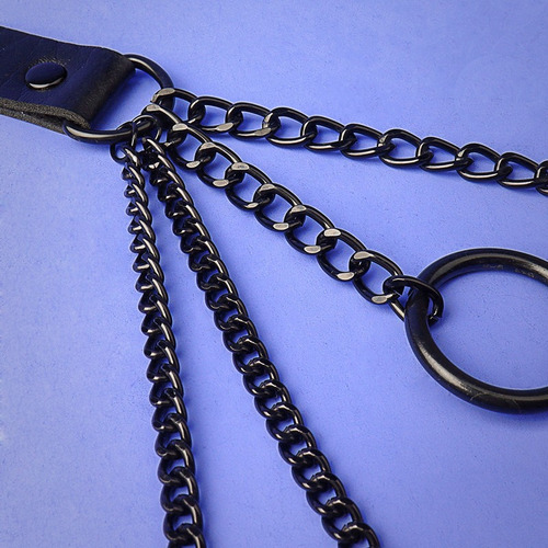 F Gargantilla Cadenas Negras Y Cuero Sintetico Gotico Punk